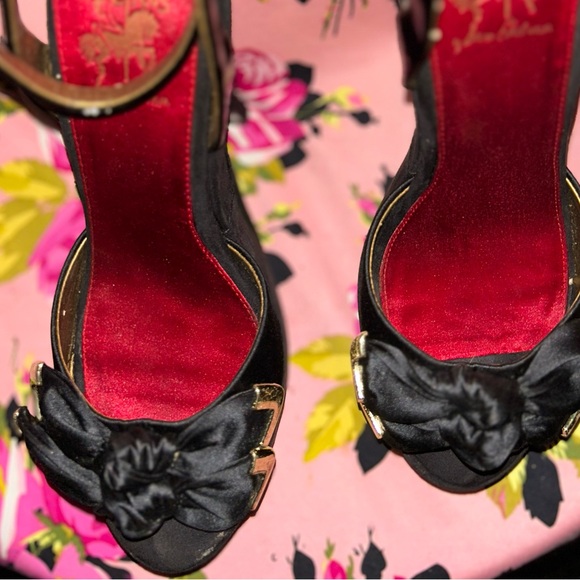 Sam Edelman pinup black satin bow platform heels 9.5 nib sexy pinup vixen kitten - Picture 16 of 17